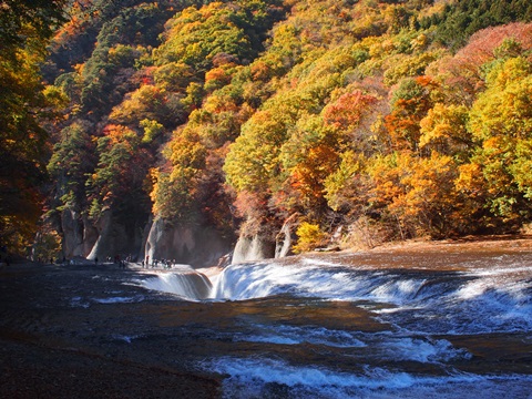 吹割の滝と紅葉の画像